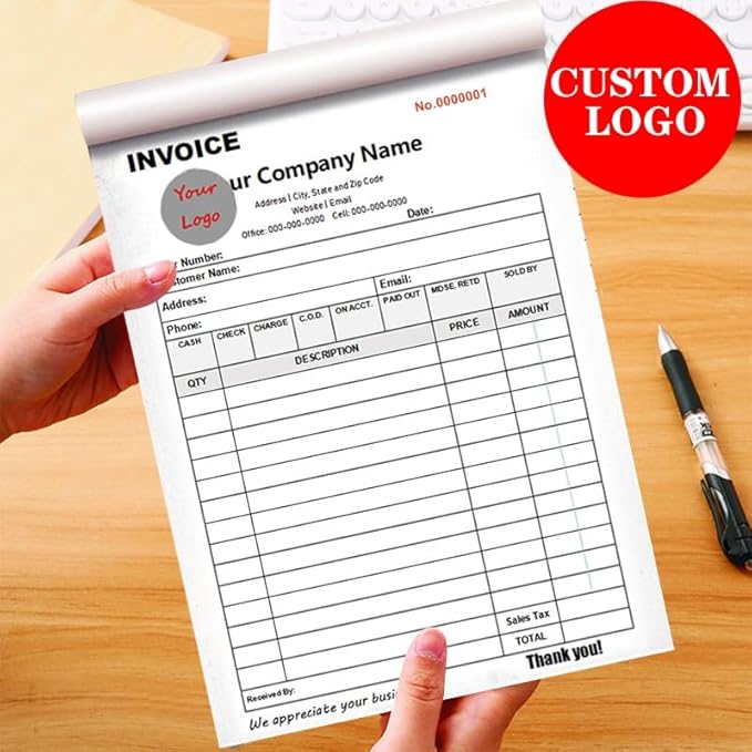 Personalized Invoice Book Custom 2 Part/3 Part Receipt Book Quote Estimate Order Forms Carbonless Form with Your Company Name Logo Address,2-10 Books (Style 8)
