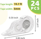 JEFURE 24 Pcs Transparent Correction Tape, 236 Inch Tear-Resistant Bulk for School, Office, Note Taking, Journal (Tape Width 0.2 In)