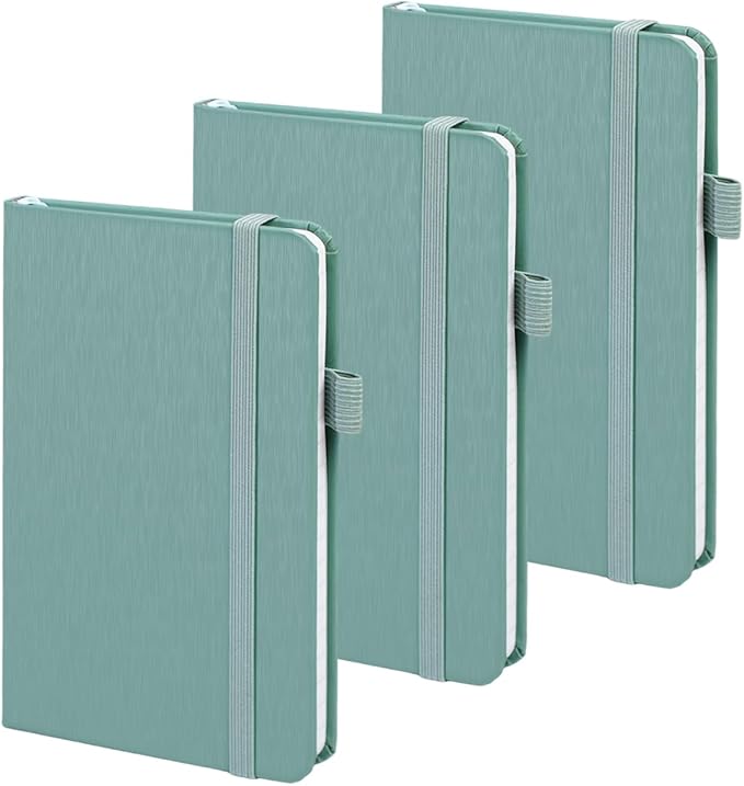 ONAVIA A6 Pocket Notebook Lined Journals, Small Journaling Notebooks, 160 Pages Hardcover Mini Notepad for Writing, Work, School and Note Taking with Pen Holder, 3.5" x 5.7", 3 Pack (Midnight Green)