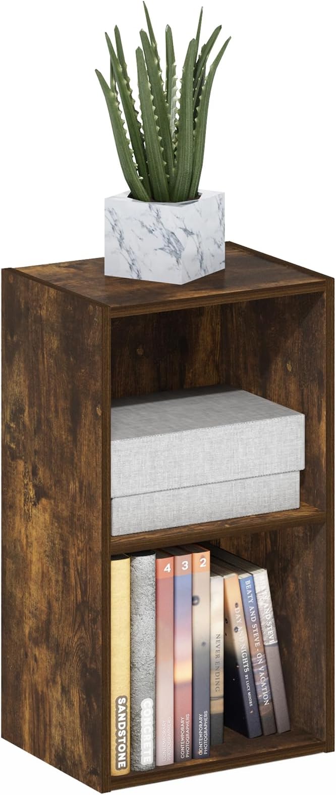 Furinno PASIR Book Shelf, 2-Tier Modern Bookshelf, Open Shelves Bookcase 9 x 12 x 21, for Living Room, Bedroom, Home Office, Amber Pine