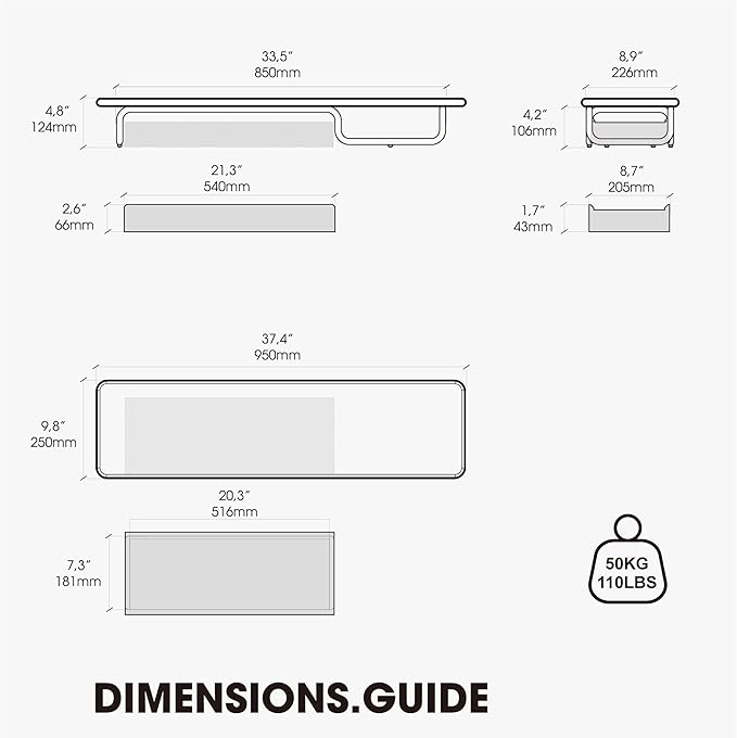 Fenge Dual Monitor Riser, 37 Inch Monitor Stand for Desk, Solid Wood Desk Shelf with Large Drawer Organizer, No Assembly Computer Stand for PC, Laptop, Printer, TV