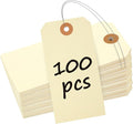 Uniclife 100 Pcs Manila Tags Blank Shipping Tag with Wire Attached 4.7 Inch Paper Hang Tag with Reinforced Eyelet Large Marking Writable Price Tags Inventory Label, 4.7" x 2 3/8"