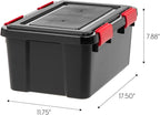 IRIS USA WeatherPro 19 Qt Storage Bins with Lids, 6 Pack, BPA-Free Plastic Gasket Box with Tight Latch and Seal, Stackable Nestable Tote Tub - Black/Red
