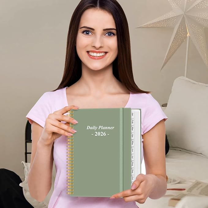 Daily Planner 2026 Full Page Per Day- 2026 Daily & Monthly Planner from January 2026 to December 2026, Day Planner 2026 with 12 Months Tabs, 8.5" x 11", Green
