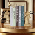 JOOMBE Golden Parrot Decorative Bookends,Set of 2 Cute Bird Animal Sculpture Book Ends to Hold Hevay Duty Books,Unique Resin Statues Book Stopper for Home Office Desk Bookshelf Decor
