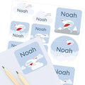 Large Name Labels for Kids (33) - Custom Stickers for Daycare and School Supplies - Durable, Waterproof Stickers for Water Bottles, Lunch Boxes, and More with Unique Designs - Airplane