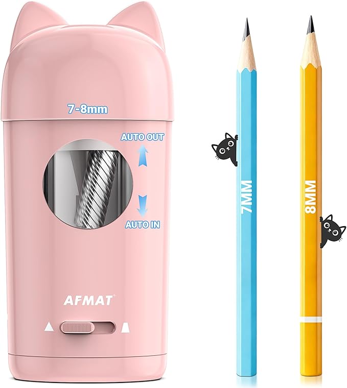 AFMAT Electric Pencil Sharpener, Pencil Sharpener for Classroom, Auto in & Out, Fully Automatic for φ7-8mm Pencils, Rechargeable & Cordless, Kids Pencil Sharpeners for Classroom Home School PSX9