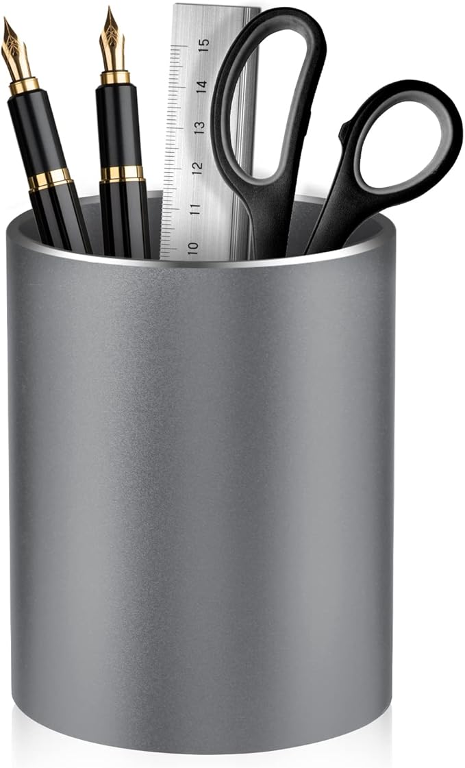 Dopaka Pen Holder for Desk, Pencil cup Pen Organizer for Desk Metal Pencil Holder Pen Cup and Storage Box for Office, School, Home, and Kids Non-slip silicone bottom 3.93 * 3.14inch (Grey)