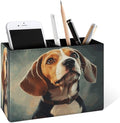 Famame Oil Painting Beagle Dog Pencil Holder for Desk, Leather Desktop Container Pen Cup Storage Study Table Pen Organizer Makeup Brush Holder for Classroom Office Home