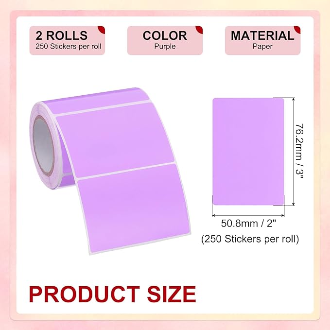 PATIKIL 2 x 3 Inch Rectangle Inventory Color Coding Labels 2 Roll, Square Self-Adhesive Inventory Label Stickers for Office Home Organization Name Tags, 250 Per Roll, Purple