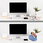 Remote Control Holders Organizer Box with 5 Compartment PU Leather Multi-functional Office Desk Storage Caddy Store Tv Remote for Media Player,Brush,Pencil,Glassees&Office Supplies (Champagne Blue)