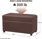 Joveco 32" Leather Storage Ottoman Bench, Rectangle Foot Rest Stool for Living Room, Bedroom, Entryway, Brown