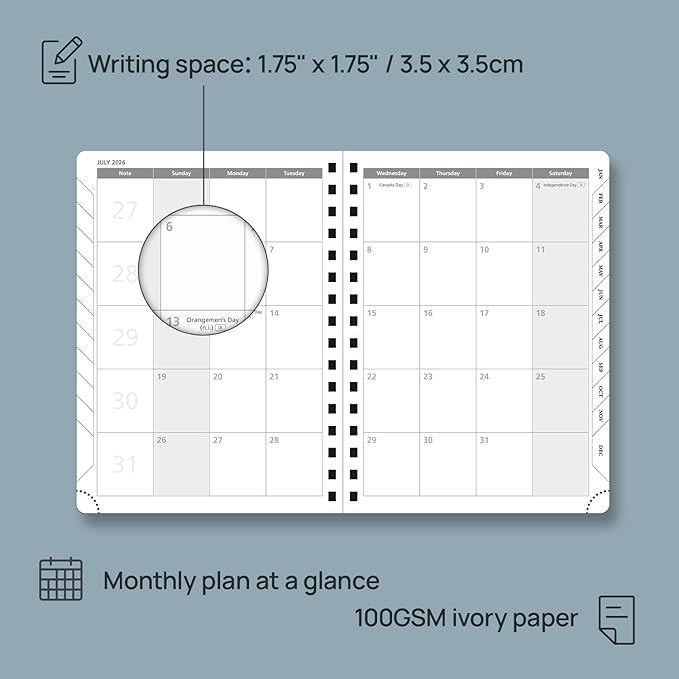 POPRUN 2026 Planner Daily Weekly and Monthly Calendar with Hourly Schedule(Medium Size 8.5'' x 6.25'' Wire-Bound Hard Cover) - Agenda 2026 (Jan.2026-Dec.2026), Monthly Tabs - Violet
