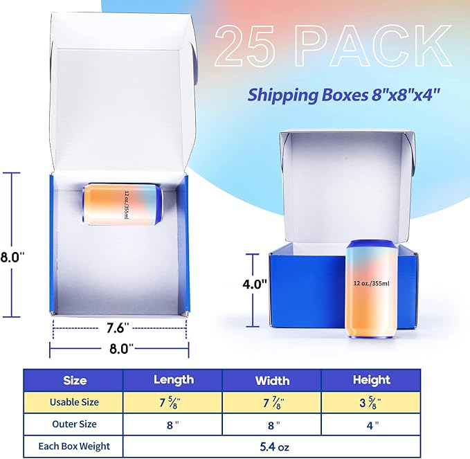 PHAREGE 8x8x4 inch Gift Shipping Boxes Bulk 25 Pack Blue, Tab Lock Tuck Top Mailing Boxes for Packaging Small Business, Small Cardboard Mailer Boxes for Wrapping Present