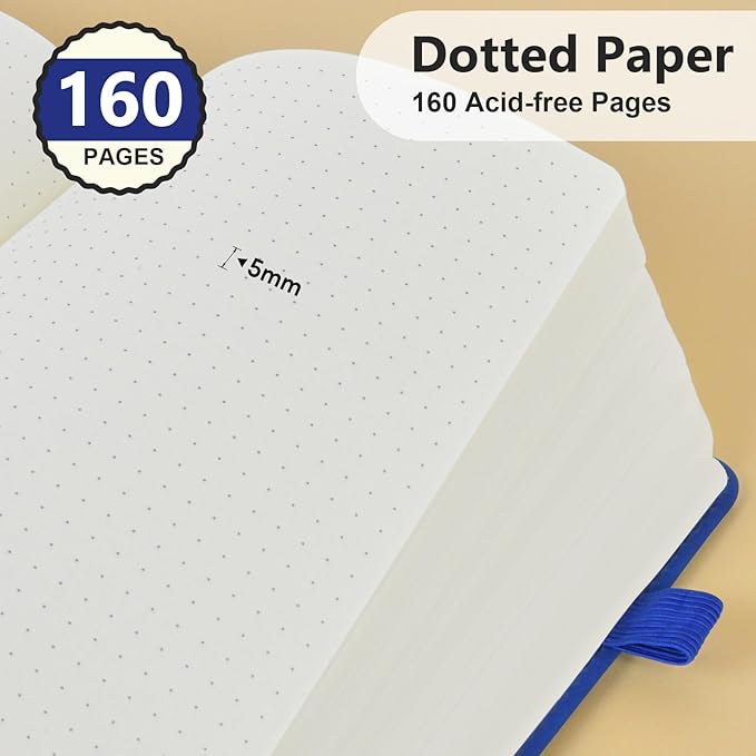 PERCUN Dotted Journal Notebook for Men & Women, 160 Pages Dot Grid notebook for Note Taking, Bullet Journaling Notebook for Work, School, Travel, Writing, A5 Hardcover 5.9" x 8.5" (Navy)
