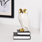 Kakizzy Book Ends for Shelves, Owl Decorative Bookends Bronze Bird Book Stopper Unique Kids Book Holders with Anti-Slip Base Luxurious Bookends for Kids Rooms Office Home Decor(White)