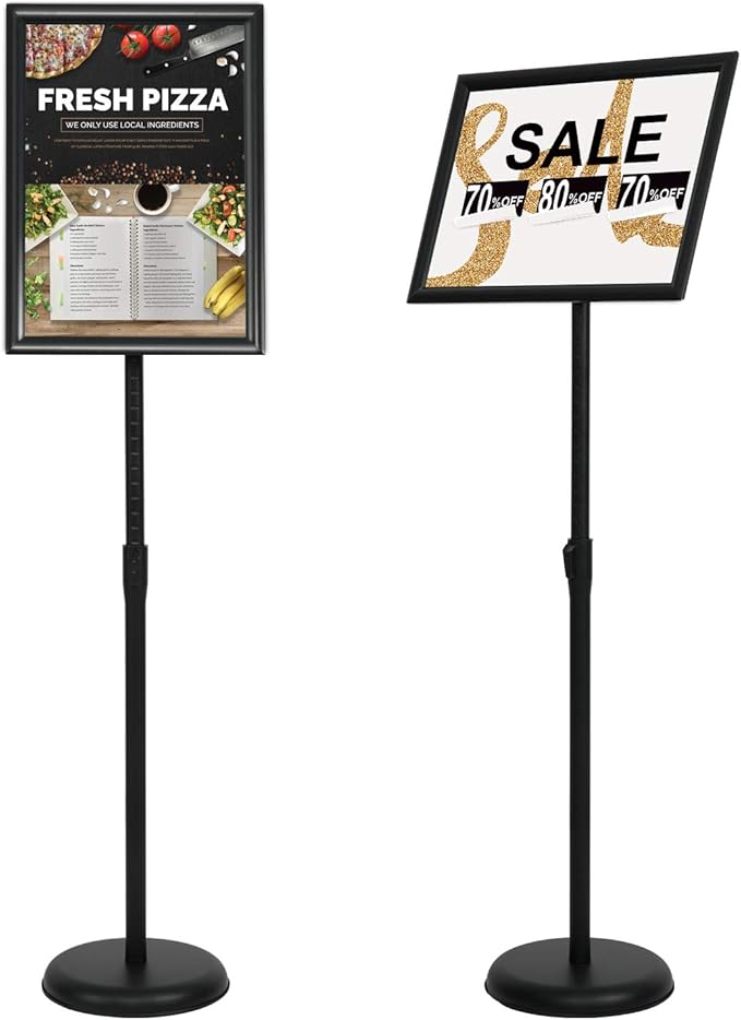 VAIIGO 11 x 17 Inch Adjustable Pedestal Sign Holder Poster Stand, Heavy Duty Floor Standing Sign Holder Stand Aluminum Snap Open Display Frame for Vertical and Horizontal View Sign Displayed(Black)