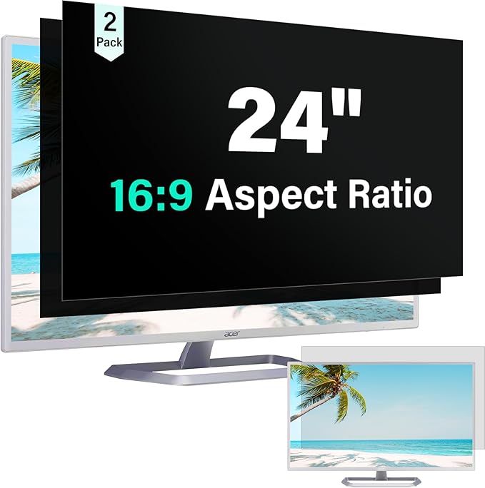 Mao Yeye [2 Pack] 24 Inch Computer Privacy Screen for 16:9 Aspect Ratio Widescreen Monitor, Eye Protection Anti Glare Blue Light Computer Monitor Privacy Filter, Removable 24 in Protector Film
