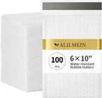 Alilmein 6×10" Inch Bubble Mailers 100 Pack Waterproof Padded Envelopes Self Seal Adhesive Shipping Bags for Mailing Cards Jewelry Makeup and Small Business Packaging