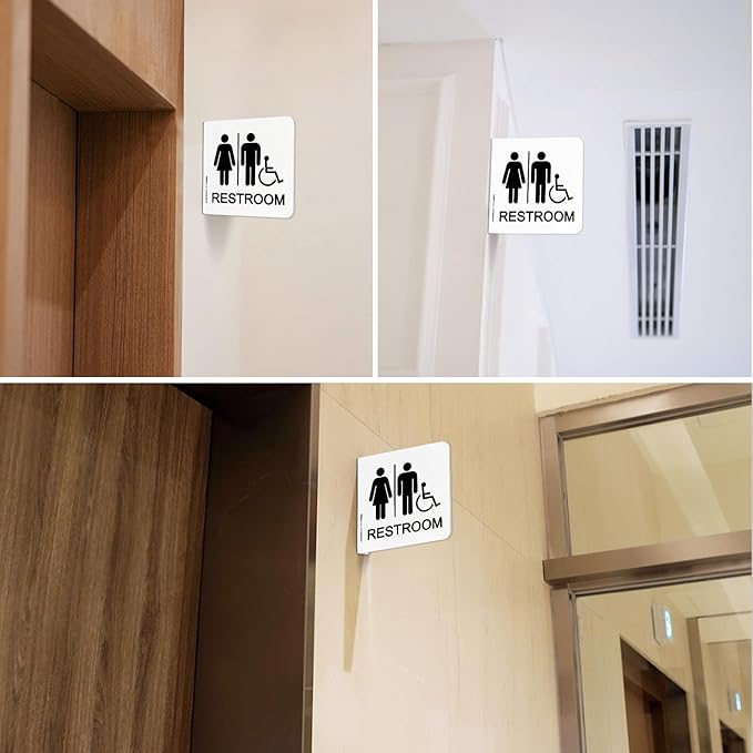 Faittoo Restroom Sign, Bathroom Signs, 4 Pack 6 x 6 Inches Acrylic Sign, for Office or Business Bathroom and Toilet Door or Wall Decor, Indoor Outdoor Use (Men and women with Handicap)