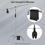 2 Pack Photography C Stand with Boom Arm: 100% Stainless Steel - Max Height 10.5ft/131inch Heavy Duty Light Stand, with 4.2ft/50inch Holding Arm, Grip Head, Sandbag, Backdrop Clamp