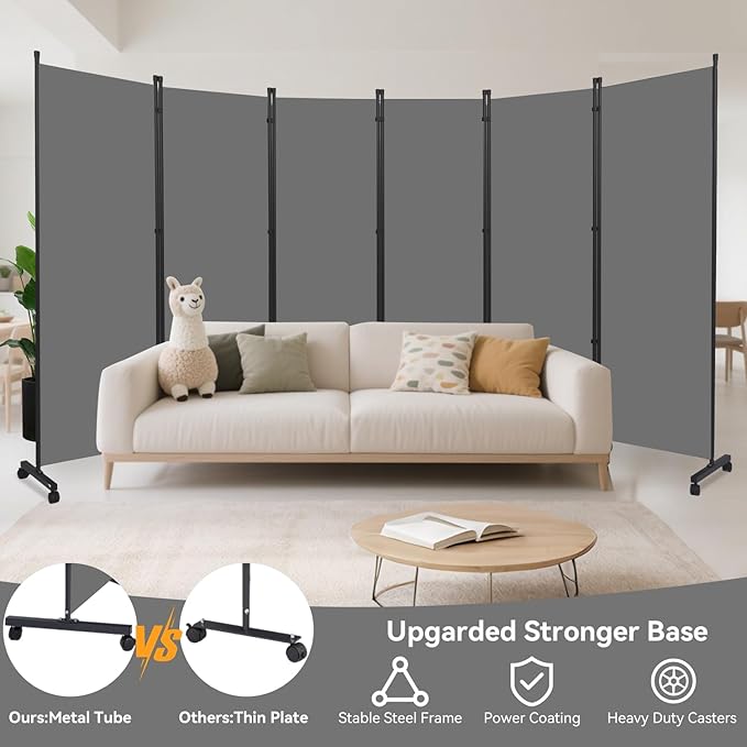 Room Divider (6 Panel) Wall Divider for Room Separation, 132 inch Wide Portable Privacy Screens W/Wheels, Metal Frame Freestanding Room Separators 5.6FT Room Partitions and Dividers