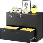 Fesbos Lateral File Cabinet with Lock, 2 Drawer Large Metal Filing Cabinet,Home Office Lockable Storage Cabinet for Hanging Files Letter/Legal/F4/A4 Size-Assembly Required