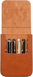 MIVLXLX Leather 6 Fountain Pen/Pencil Tray Case, Handmade, Magnetic Closure with Drawer Design, Gift Choice for Man/Woman/Office, 6 Slots（brown）