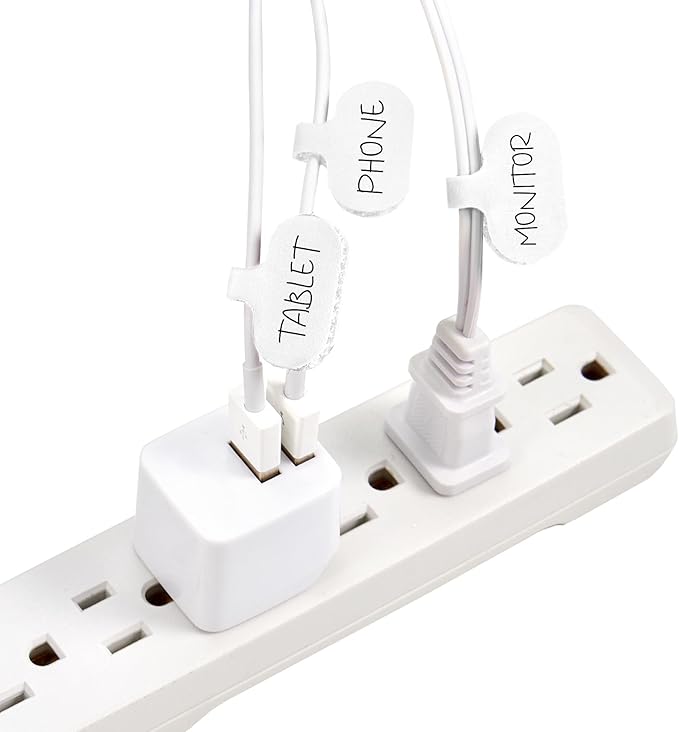 Cable Labels by Wrap-It Storage, Regular, White (36 Pack) - Write On Cord Labels, Wire Labels, Cable Tags and Wire Tags for Cable Management and Electronics, Computers. Great Stocking Stuffer