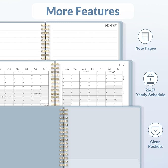 SUNEE 2026-2027 Planner - 24 Months (Jan 2026 - Dec 2027) - 7"x10" Monthly Spreads & Yearly Planner, Gray Blue