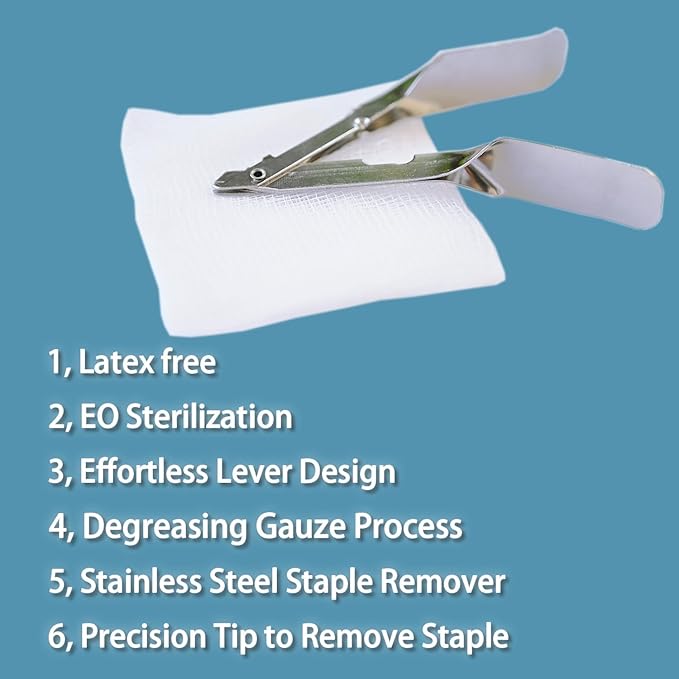 Skin Staple Removal Kit, Includes Staple Remover and Gauze Sponge, Steriled, Ideal for Hospitals and Clinics (5)