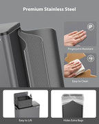 Dual Trash and Recycling Bins for Kitchen, 13.2 + 5.2 Gal (50+20L) Stainless Steel Trash and Recycle Bin Combo with Soft-Close Lid, Large Garbage Cans for Kitchen Home with 2 Magnets Sticker, Grey