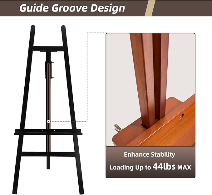 Stuelloaf Large A-Frame Wooden Painting Display Walnut Easel, Large Adjustable Pine Wood Standing Easel Holding Canvas Up to 60'', Solid Wood for Display, Wedding Sign or Painting-Walnut