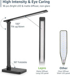 Lepro LED Desk Lamp with USB Charging Port,650LM Dimmable Home Office Touch Control Reading Table Lamp,5 Color Modes with 5 Brightness,College Dorm Room Essentials, Eye Caring, Sewing, Crafting, Black