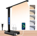 snsok Smart Desk Lamp with Dual USB Charging (Type-C/USB-A) & 2 AC Outlets, Digital Clock, Temperature Display, 5 Color Modes, 5 Brightness, Adjustable - for Office, Bedroom, Dorm Room, Study