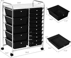LDAILY 15 Drawer Rolling Storage Cart, Rolling Cart with Drawers for Classroom, Art Supply Craft Organizer on Wheel with Metal Frame & Handles for Home Office School