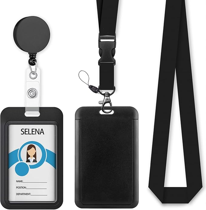 Black Badge Holder Retractable Lanyard, Lanyards for ID Badges Name Tags Vertical Card Holder, Detachable Lanyard Badge Reel Retractable, Teacher Nurse Workers Women Office Gifts