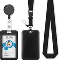 Black Badge Holder Retractable Lanyard, Lanyards for ID Badges Name Tags Vertical Card Holder, Detachable Lanyard Badge Reel Retractable, Teacher Nurse Workers Women Office Gifts