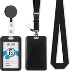 Black Badge Holder Retractable Lanyard, Lanyards for ID Badges Name Tags Vertical Card Holder, Detachable Lanyard Badge Reel Retractable, Teacher Nurse Workers Women Office Gifts