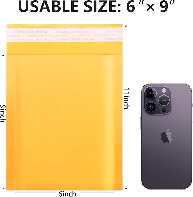 skardeco Kraft Bubble Mailers 6x10 Inch 50Pack Yellow Self-Seal Padded Envelopes Bubble Opaque Padded Mailers Shipping Bags for Small Businesses to Package and Mail Jewelry, Electronic Products
