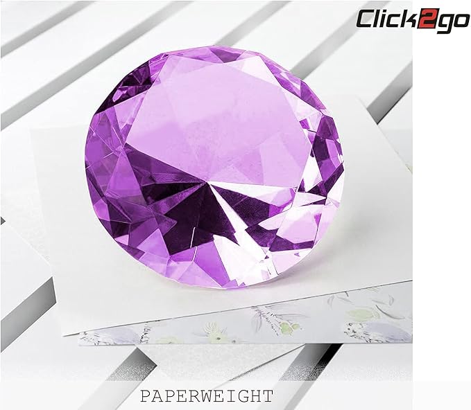 click2go 2” / 60 mm Diamond Shaped Glass Crystal Paperweight – Home Office Decor & Valentine's Day Gift Wedding Favors Centerpieces Decoration with Gift Box (Light Purple)