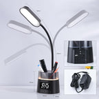 Led Desk Lamp for Home Office, Touch Table Lamp with USB Charging Port, 3 Color Modes Stepless Dimmable Reading Light, Gooseneck Lamp for Dorm Room, Bedside Study Light with Clock,Adapter Include