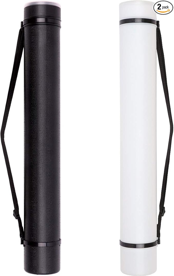 TRANSON 2-pack Durable Poster Storage Tube with Straps 24"-40" Extendable for Blueprints, Artwork, Maps, Posters