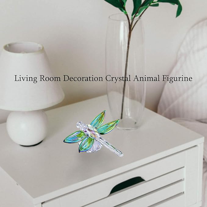 H&D HYALINE & DORA Crystal Dragonfly Animal Figurine Gift,Diamond Decor Christmas Wedding Party Home Collectible Paperweight,Green
