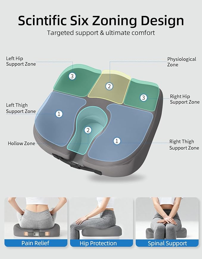 Extra-Dense Seat Cushion for tailbone pain relief ，Ergonomic seat cushions for office chairs，sciatica pain relief pillow , pressure relief Seat Cushion, office chair cushion，car seat cushion-Grey