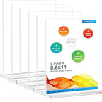 BlueValley Acrylic Sign Holder 8.5 x 11 Vertical - Double Sided Clear Sign Holders Plastic Stands for Display-6 Pack Document Paper Sign Stand for Table Top, Office, Restaurant, Store, Wedding, Party, Show Fairs