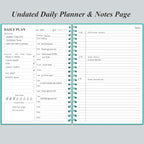 Daily Planner Undated - B5 To Do List Notebook Hourly Schedules, Spiral Appointment Planner for Women and Men, PVC Hardcover, Inner Pocket, Elastic Closure, 7" x 10", Teal