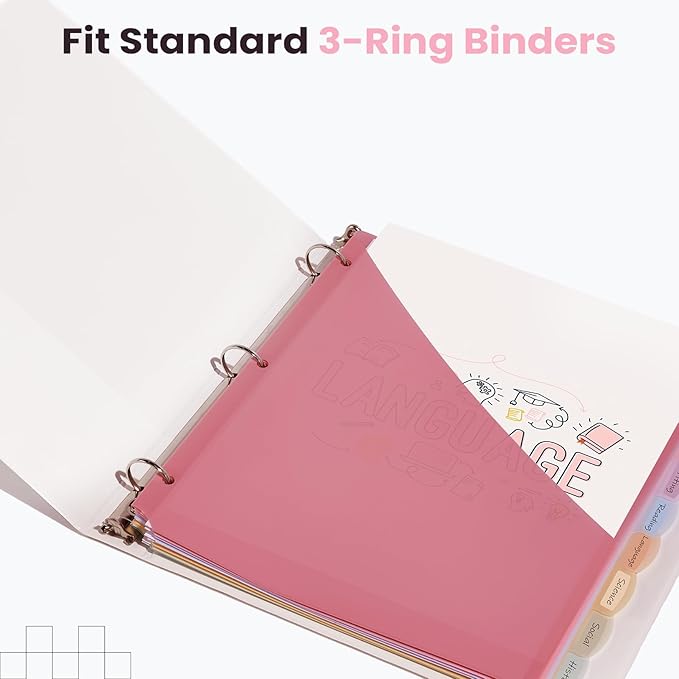 Sooez 16 Count Dividers with 2 Pockets, 8 Tabs Binder Dividers for 3 Ring Binders, Binder Dividers with tabs, Binder Divider with Pockets for US Letter Size, Insertable Big Tabs, Pastels, Set of 2