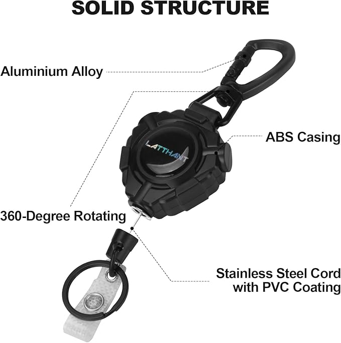 LATTHANT id Badge Holder Retractable Clip, 2 Pack Heavy Duty Retractable Keychain with 31.5 in Smooth Steel Cord, Durable 360-degree Rotating Carabiner Badge Holders for Work, Fishing, 9 oz