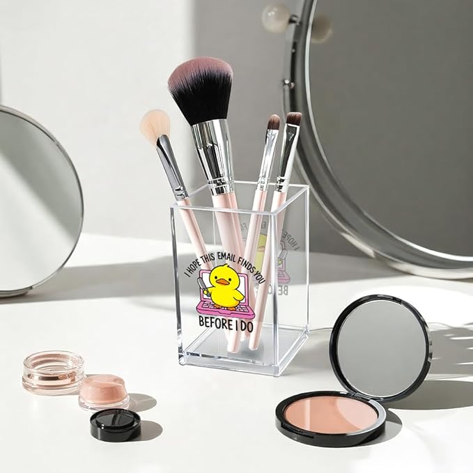 Vgrti I Hope This Email Finds You Before I Do Acrylic Cosmetic Pencil Pen Holder Cup, Funny Duck Knife Desk Organizer for Home Office Decor, Sarcastic Work Gifts for Women Men Duck Lovers Coworkers